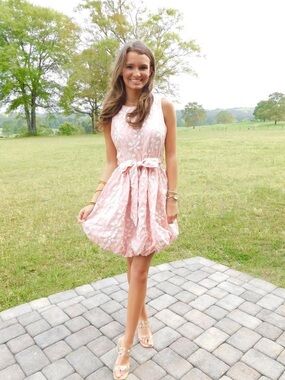 Pink Floral Sleeveless Party Dress with Tie Waist